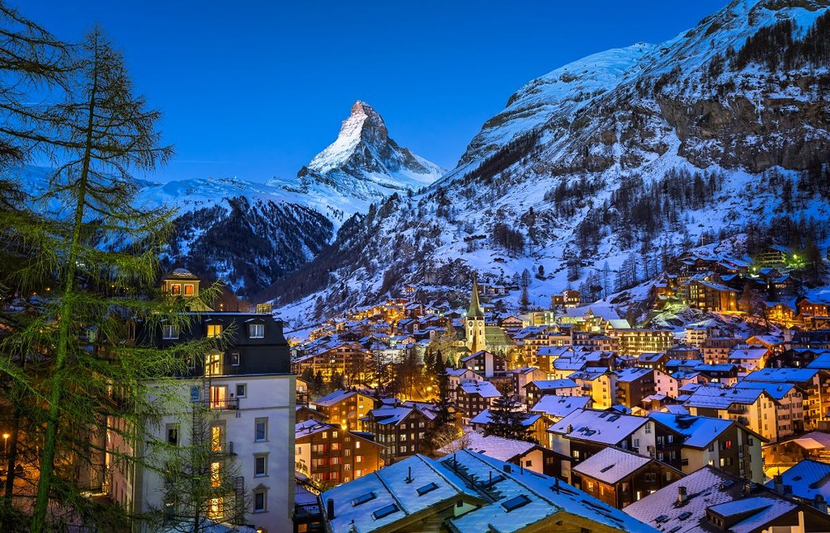 Matterhorn with a mountain town