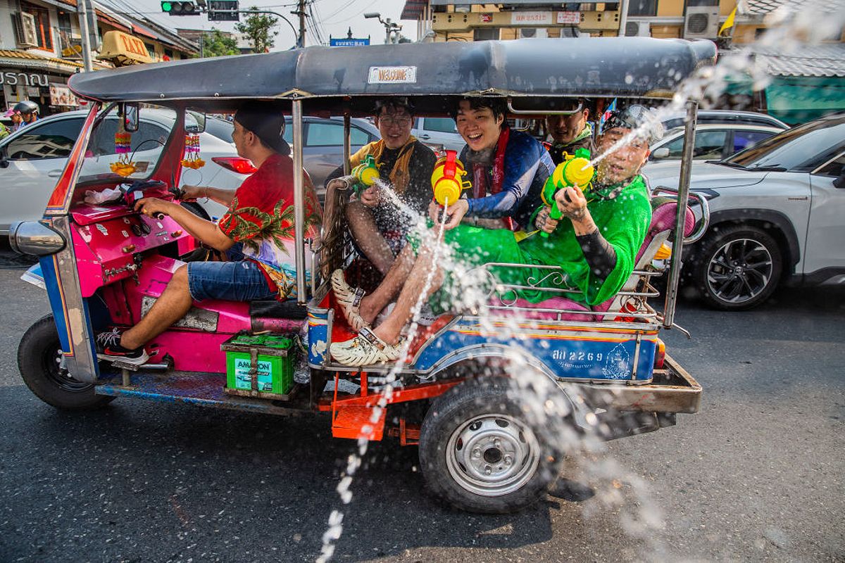 Tourists enjoying Songkran festival in Bangkok